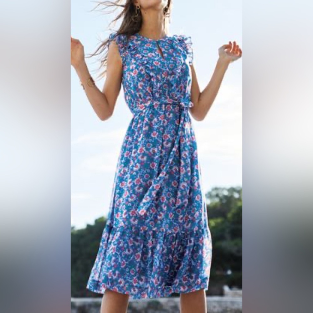 BODEN Elise SheerLuxe Floral Blue Sleeveless Dress size 12 - Picture 5 of 16
